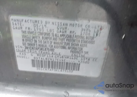 2019 Nissan Versa 1.6 Sv из США, поврежденный, VIN 3N1CN7AP3KL875102